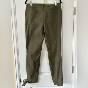 Prana Olive Green Women's Casual Pants with Decorative Silver Button